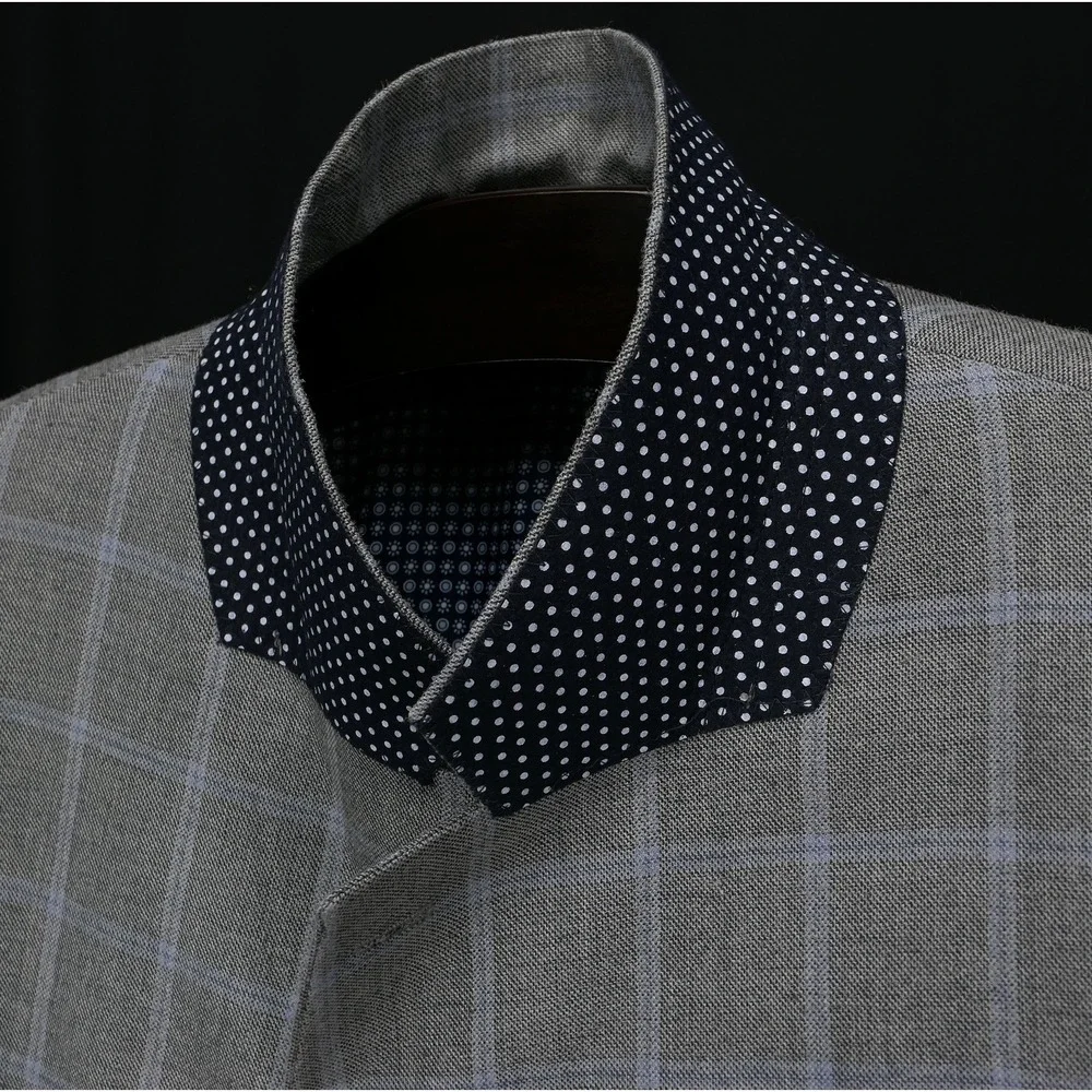 Oak Hill Sport Coat Silk‎ Wool Windowpane Blazer Mens 2XL 52R Grey Blue Check